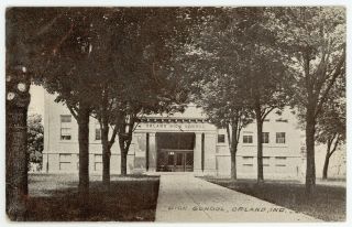 Antique 1912 Postcard Old High School Entrance Orland Indiana Steuben County In