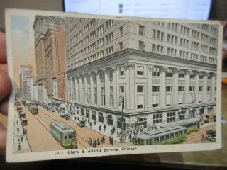 Vintage Old Postcard Illinois Chicago Clark At Adams Street Edison Building Cars