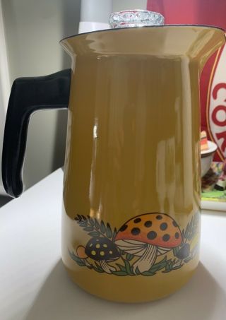 Vintage Merry Mushrooms Enamelware Percolator Coffee Pot Euc Stunning Colors