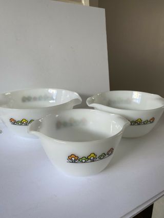 Vintage Fire King Summerfield Flower Mixing Bowl Set Of 3 Anchor Hocking 1970 