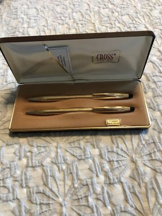 Cross 1/20 10k Gold Filled Pen & Pencil Set W/case