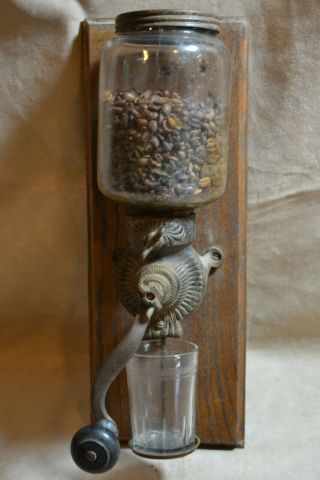 Unique Antique Coffee Grinder Cast Iron & Glass Wall Mount Coffee Mill Grinder