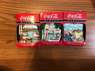 Rare Vintage Coca - Cola 3 Magnet Set Memories Of America Collectibles