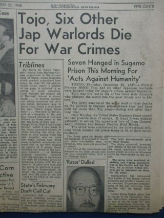 Wwii Allies Execute Tojo 6 Warlords Hanged For War Crimes Newspaper Japan