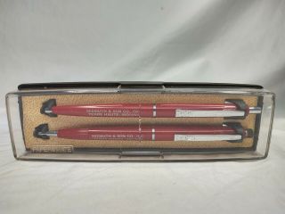 Vintage Papermate Pen & Pencil Set Red & Silver Double Heart Wiemuth