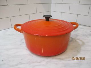 Vintage Le Creuset Flame Orange Lidded & Handled Stock Pot " B " 2 Quart France