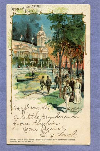 Old Postcard 1904 St Louis Worlds Fair Night Illumination Signed Artist Graham