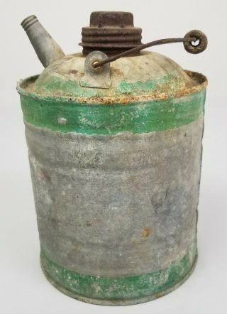 Antique 1 Gallon Galvanized Gas Kerosene Oil Can With Wood Handle Vintage
