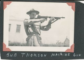 1938 Us Army Soldier Butch Aims Thompson Sub Machine Gun Photo