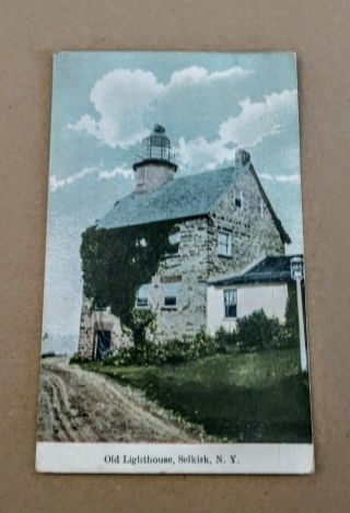 Vintage Postcard Old Lighthouse Selkirk Ny Stamp 1c Mail Postage 1912 Usa
