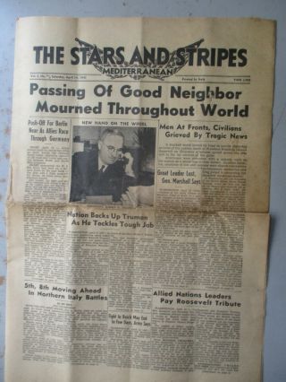 Stars And Stripes London Edition Newspaper April 14,  1945 Death Of Roosevelt