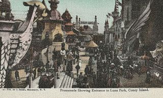 Old Vintage Linen Postcard Coney Island Entrance To Luna Park 1907