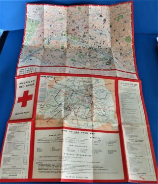 Vintage 1944 WWII American Red Cross Map of Paris,  France 3