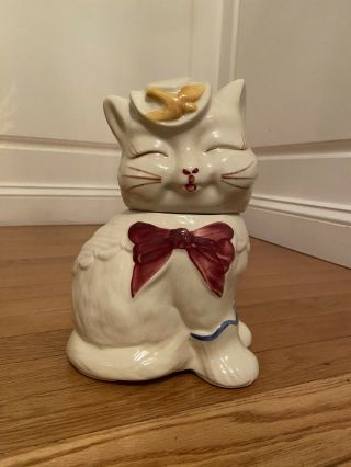 Vintage White Shawnee Puss - N - Boots Kitten Cat Cookie Jar Canister