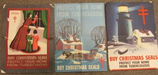 Three Old Paper Poster Ads - 1938 - Buy Christmas Seals For Tuberculosis