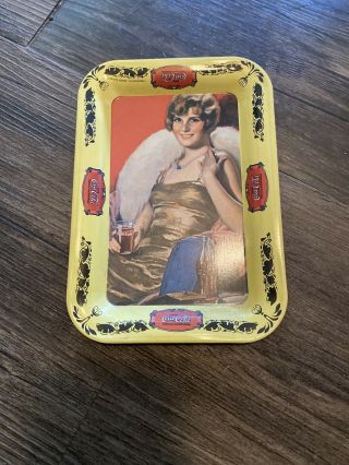 Vintage 1982 Coca - Cola Metal Tin Tray | Color Yellow With Lady | 6.  5 " X 4.  5 "