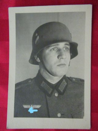 Wwii German Photo Combat Soldier W/ Pioneer With 6 On Board