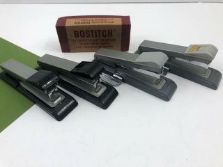 4 Vintage Bostitch Staplers & B8 Staples Retro Office Desk Metal Gray