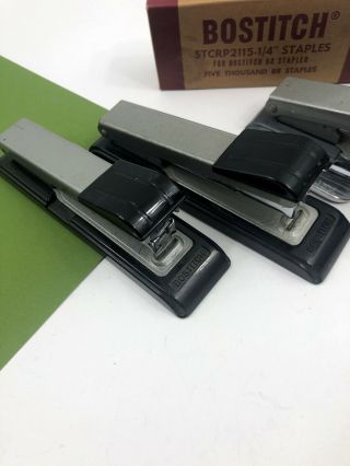 4 Vintage Bostitch Staplers & B8 Staples Retro Office Desk Metal Gray 2