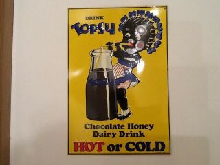 Drink Topsy Chocolate Honey Dairy Drink Advertising Tin Sign Black Americana