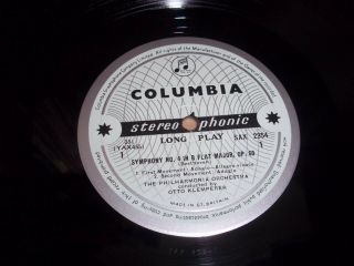 BEETHOVEN Symphony No.  4 KLEMPERER UK 1960 COLUMBIA B/S SAX 2354 Ed.  1 LP 3