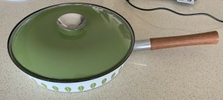 Vtg Cathrineholm Lotus Green Enamelware Teak Handle 10.  5 " Skillet/fry Pan,  Lid
