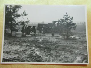 Wwii German Photo Combat Soldier Prime Mover W/ 7.  5 Cm In Field