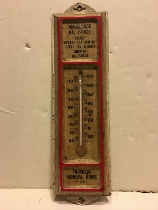Vintage Franklin Funeral Home Advertising 13 " Metal Thermometer,  Georgia 5 - Digit