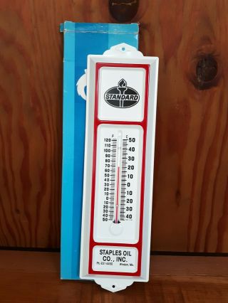 Vintage Standard Oil Metal Thermometer Staples Oil Co Windom Mn Advertising Nos
