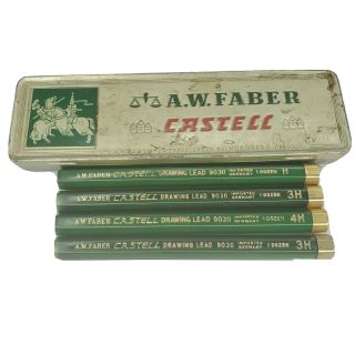 Vintage A.  W.  Faber Castell Drawing Lead In Tin 3h 4h And H