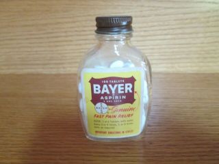 Vintage Bayer Asprin Glass Bottle With Label