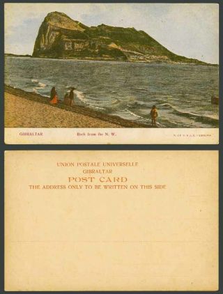Gibraltar Old Ub Colour Postcard The Rock From N.  W.  North West,  Fisherman,  Woman