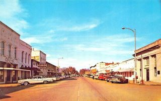 Macon Ms Main Street Downtown View Store Fronts Old Cars Postcard