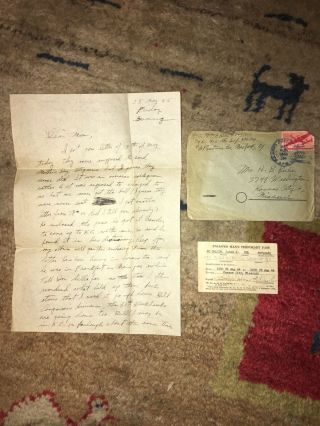 Wwii Letter 1945 Germany 104th Infantry Soldier Letter With Enlisted Mans Pass
