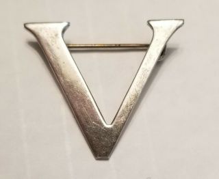 Wwii Us Military Homefront 1940’s Sterling V For Victory Lapel Brooch Pin