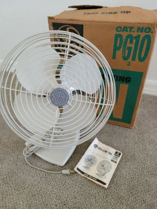 Vintage Ge General Electric Oscillating Fan 10 " Pg10 W/orig Box & Use/care Book