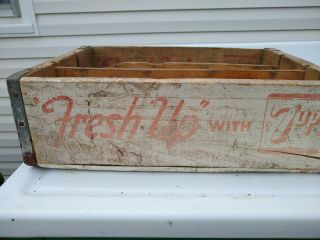 Vintage White 7 Up Wooden Crate Carrier.  12 Large Bottle,  Rochester Ny