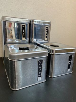 Vintage Lincoln Beautyware Tin Canisters Chrome Set Of 4 Mid Century Mcm