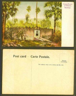 India Old Colour Postcard Bombay Parsee Tower Of Silence Parsi Palm Trees,  Birds