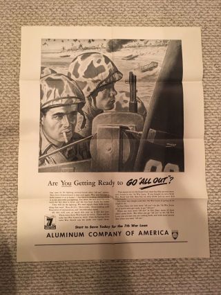 Rare Wwii War Bond Poster Aluminum Co Of America 25x32