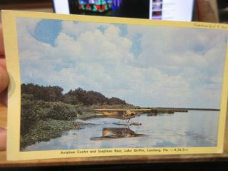 Vintage Old Postcard Florida Leesburg Lake Griffin Seaplane Base Biplane Center