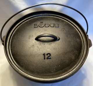 Vintage Lodge Usa 12  Cast Iron 3 Footed Dutch Oven Camp Pot W/lid And Tote Bag