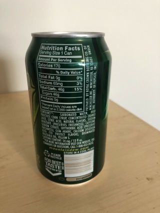 (1) One 2008 Rare Full Mountain Dew Can Green Classic 3