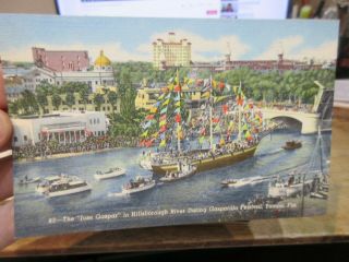 Vintage Old Postcard Florida Tampa Jose Gaspar Gasparilla Festival Pirate Ship