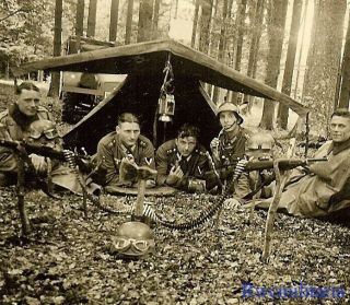 Motley Group Wehrmacht Soldiers & Kradmelders W/ Weapons By Tent In Woods
