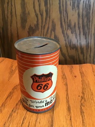 Phillips 66 Oil Can Bank Metal Steel 3 1/2” For The Money You Save Using Phillip