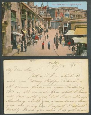 Malta 1918 Old Maltese Postcard Valletta Strada Marina,  Hole In Wall Street Gate