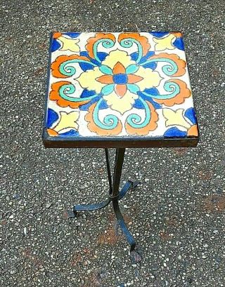 Vintage Catalina Island Cast Iron Pottery Tile Top Patio Table