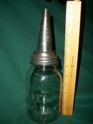 Vintage Master Tin Oil Spout On Qt.  Anchor Hocking Glass Mason Jar