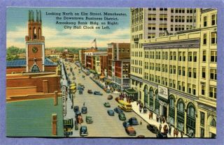 Old Postcard Manchester Nh Elm St Downtown Business District 1940 